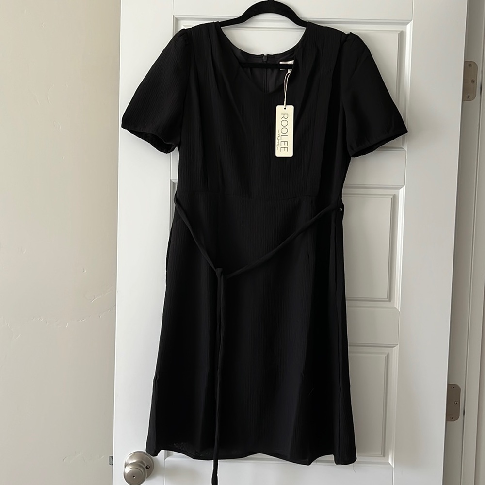 Roolee Black Midi Dress with Tie Waist